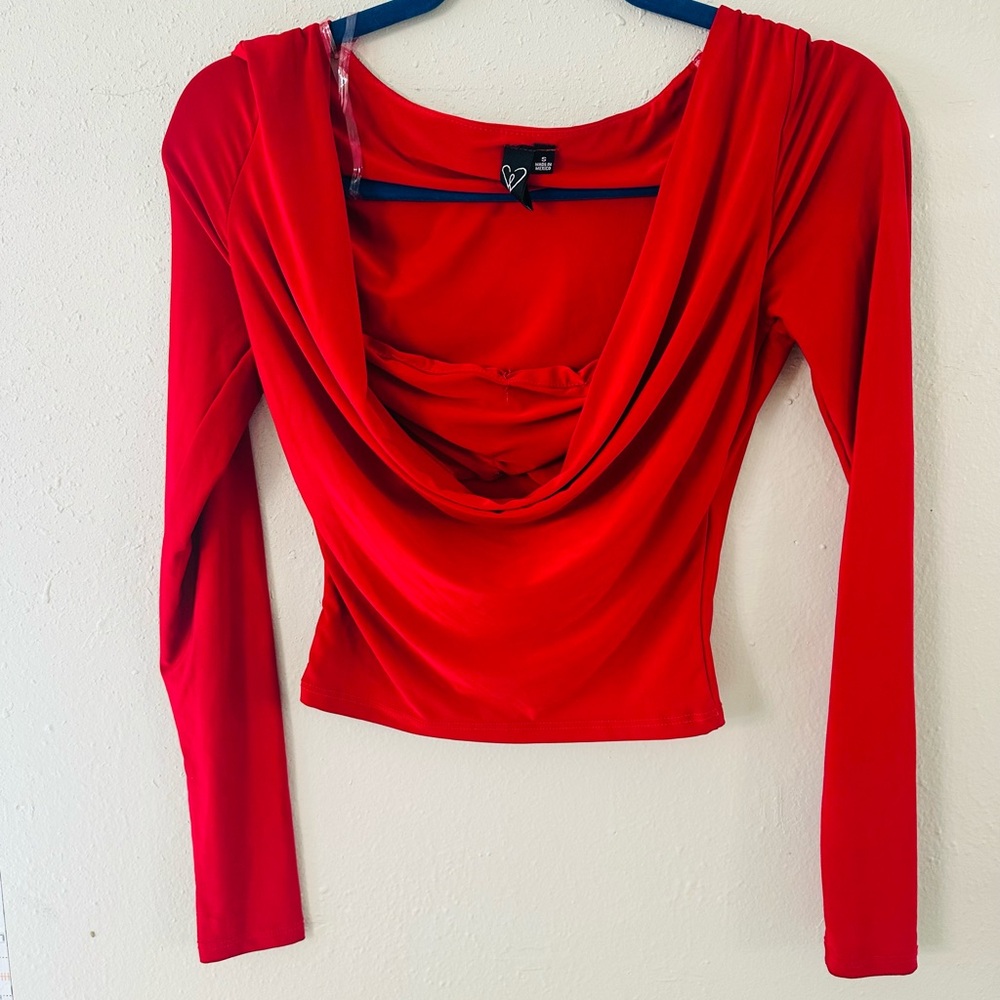 Windsor Red Draped Cowl Neck Long-Sleeve Top